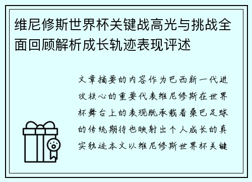 维尼修斯世界杯关键战高光与挑战全面回顾解析成长轨迹表现评述 维尼修斯世界杯关键战高光与挑战全面回顾解析成长轨迹表现评述